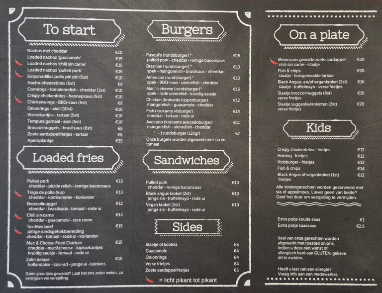 Menukaart van Pasquis Streetfoodbar